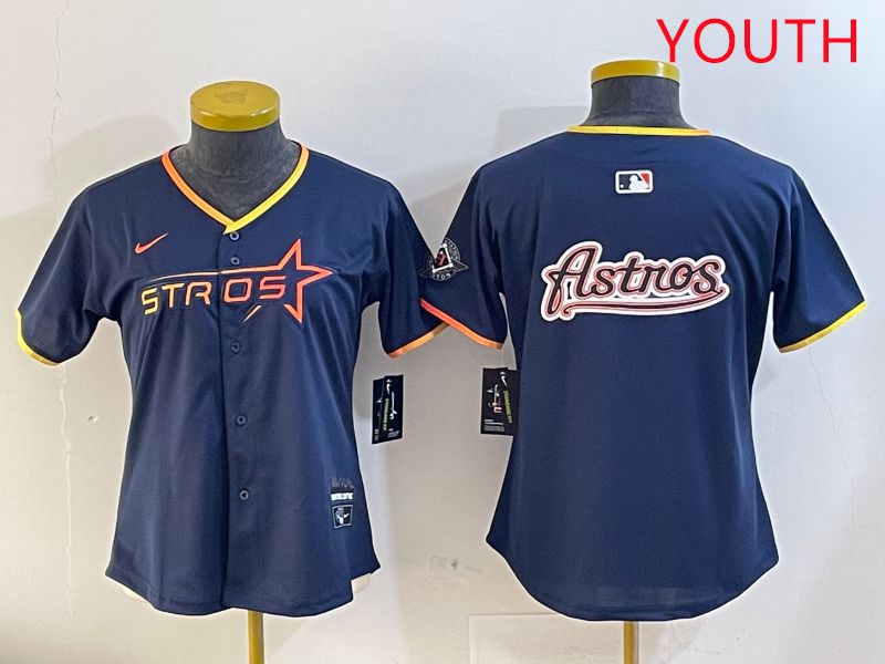 Youth Houston Astros Blank Drak Blue Three generations Joint Name 2025 Nike MLB Jersey style 16